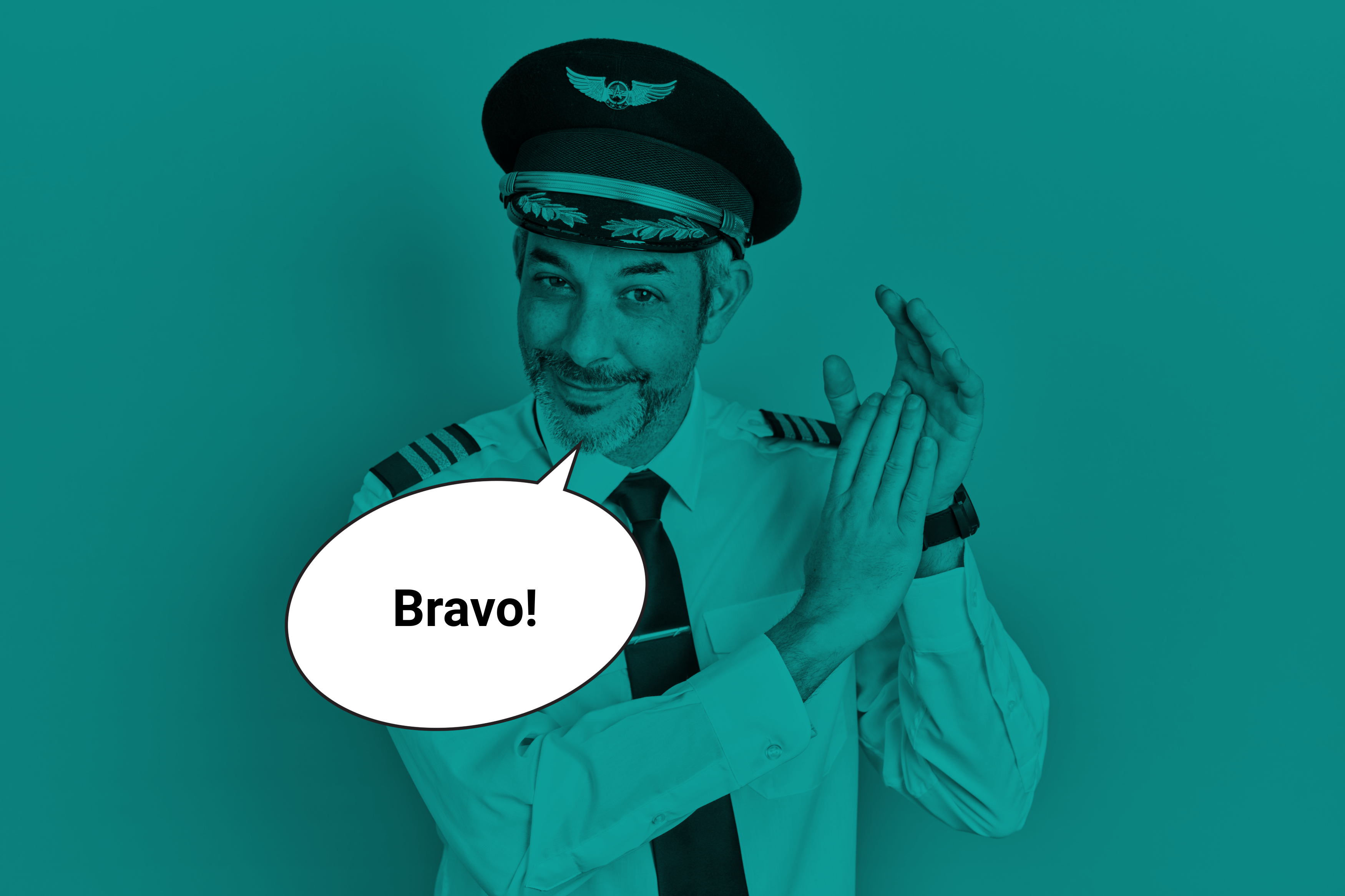 ATP in pilot's uniform clapping