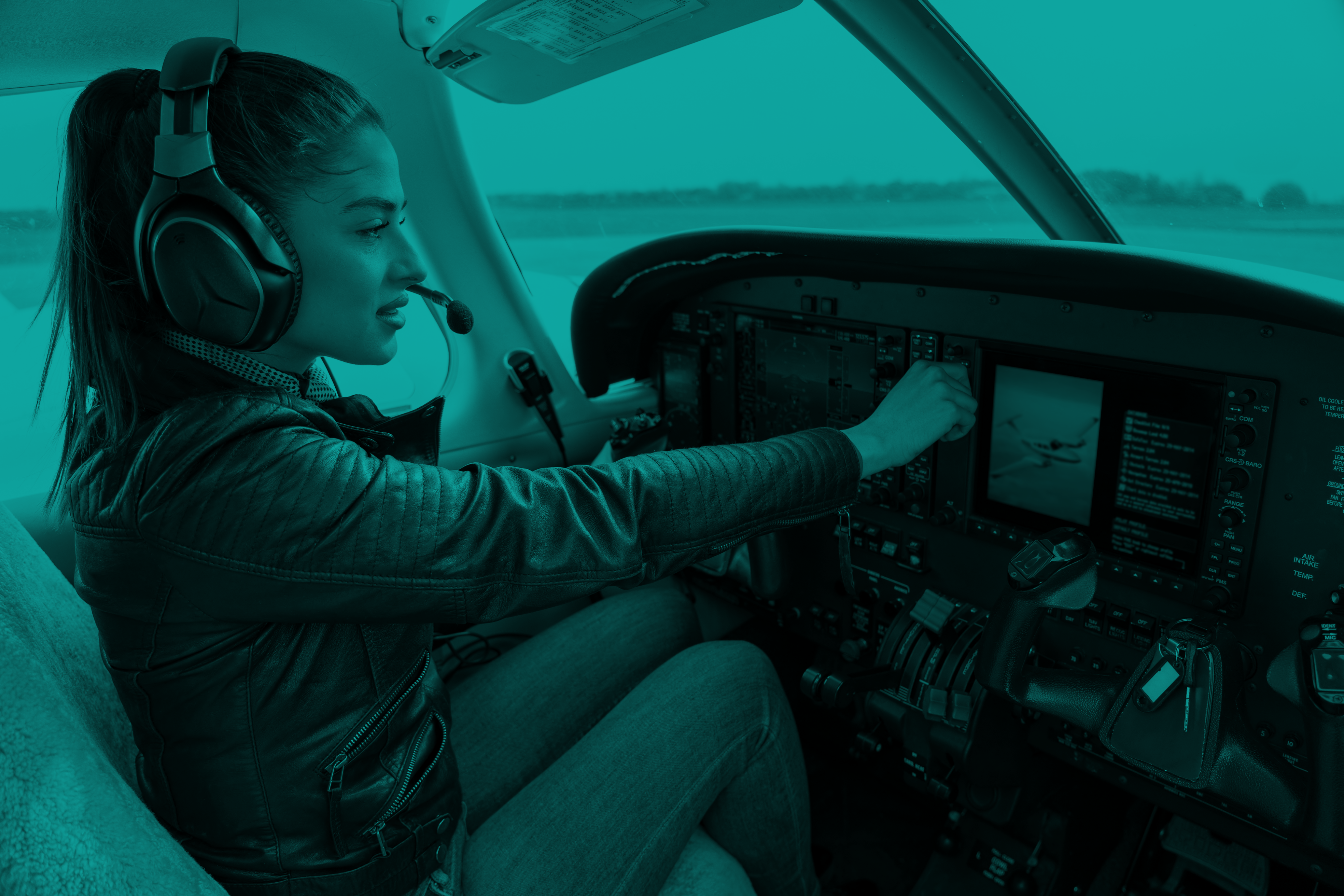 A pilot using instruments on the ground in a GA airplane